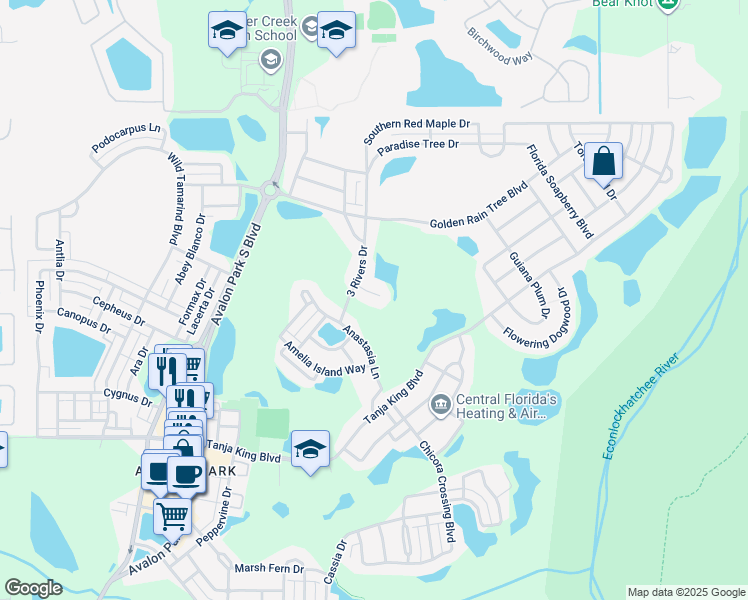map of restaurants, bars, coffee shops, grocery stores, and more near 14148 Popcorn Tree Court in Orlando