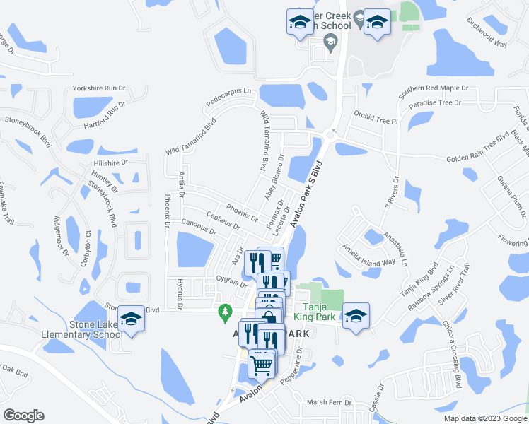 map of restaurants, bars, coffee shops, grocery stores, and more near 2565 Abey Blanco Drive in Orlando