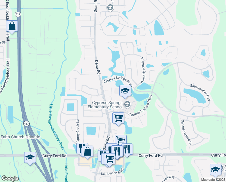 map of restaurants, bars, coffee shops, grocery stores, and more near 2133 Cypress Villas Dr in Orlando