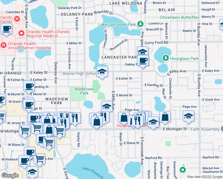 map of restaurants, bars, coffee shops, grocery stores, and more near 800 South Mills Avenue in Orlando
