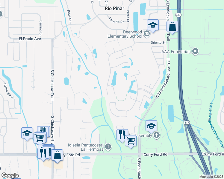 map of restaurants, bars, coffee shops, grocery stores, and more near 2019 Winding Oaks Drive in Orlando