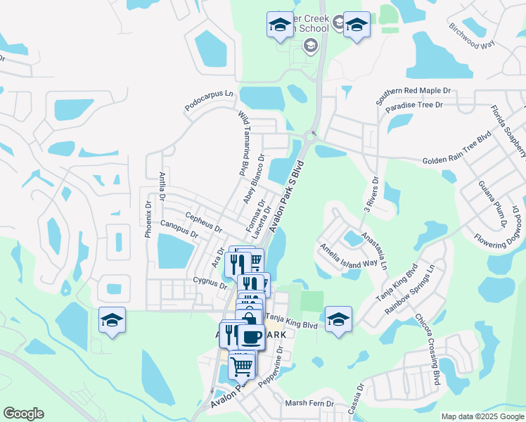 map of restaurants, bars, coffee shops, grocery stores, and more near 2453 Formax Drive in Orlando