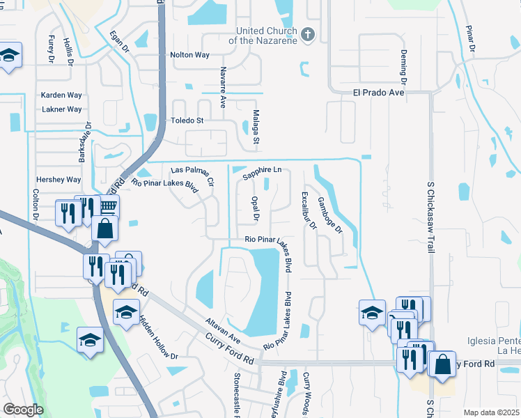 map of restaurants, bars, coffee shops, grocery stores, and more near 2212 Pimlico Street in Orlando