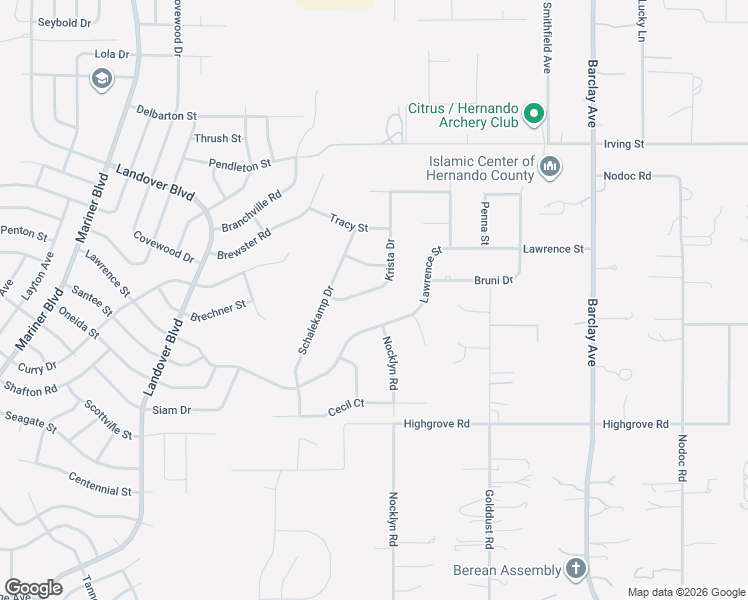map of restaurants, bars, coffee shops, grocery stores, and more near 6132 Krista Drive in Spring Hill