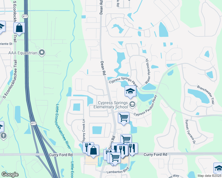map of restaurants, bars, coffee shops, grocery stores, and more near 10110 Willow Grove Court in Orlando
