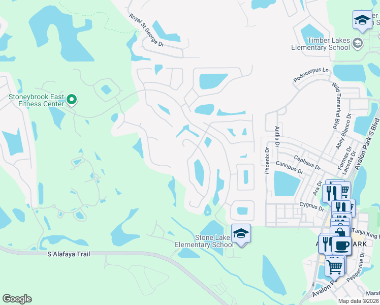 map of restaurants, bars, coffee shops, grocery stores, and more near 2415 Ridgemoor Drive in Orlando