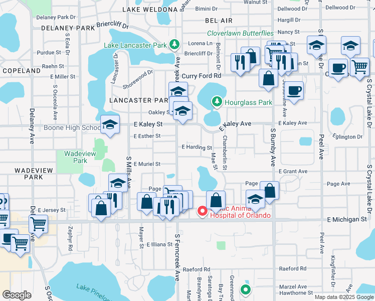 map of restaurants, bars, coffee shops, grocery stores, and more near 1631 Triangle Avenue in Orlando
