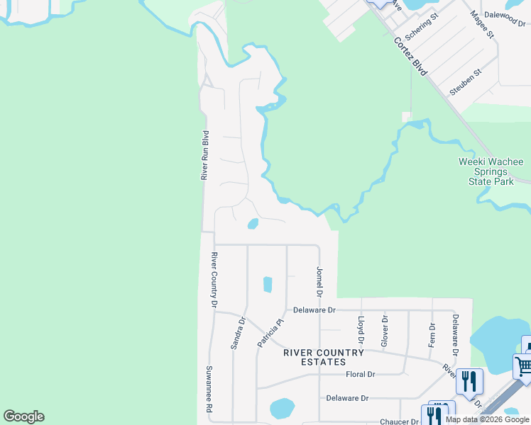 map of restaurants, bars, coffee shops, grocery stores, and more near 7280 Crystal Spring Run in Spring Hill