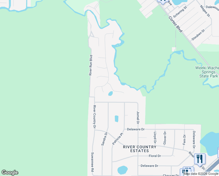 map of restaurants, bars, coffee shops, grocery stores, and more near 6104 Brightwaters Court in Spring Hill