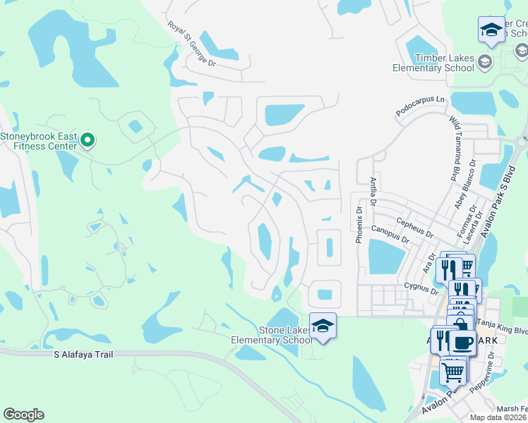 map of restaurants, bars, coffee shops, grocery stores, and more near 2415 Ridgemoor Drive in Orlando