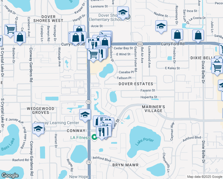 map of restaurants, bars, coffee shops, grocery stores, and more near 2272 Sofia Lane in Orlando