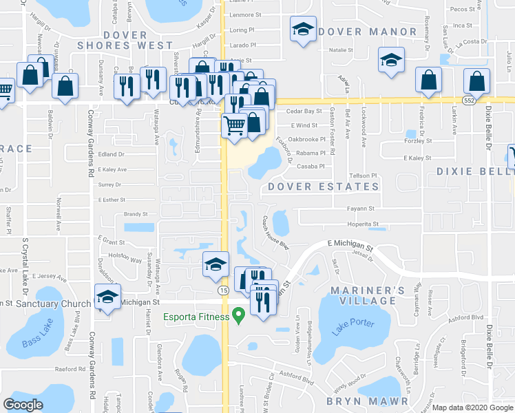 map of restaurants, bars, coffee shops, grocery stores, and more near 2210 Coach House Boulevard in Orlando