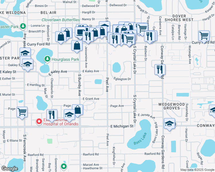 map of restaurants, bars, coffee shops, grocery stores, and more near 2413 Stoneview Road in Orlando