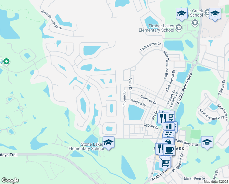 map of restaurants, bars, coffee shops, grocery stores, and more near 2512 Lockington Court in Orlando
