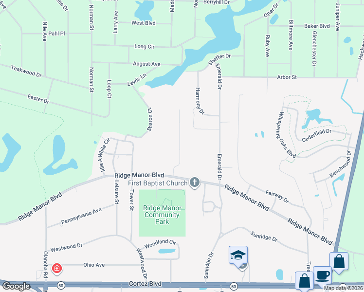 map of restaurants, bars, coffee shops, grocery stores, and more near 6040 Knollwood Drive in Ridge Manor