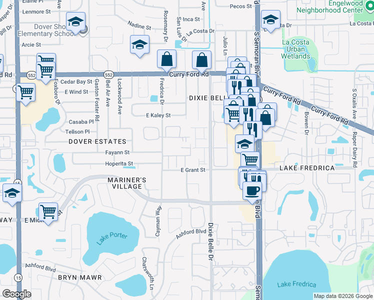 map of restaurants, bars, coffee shops, grocery stores, and more near 2207 Tipperary Court in Orlando