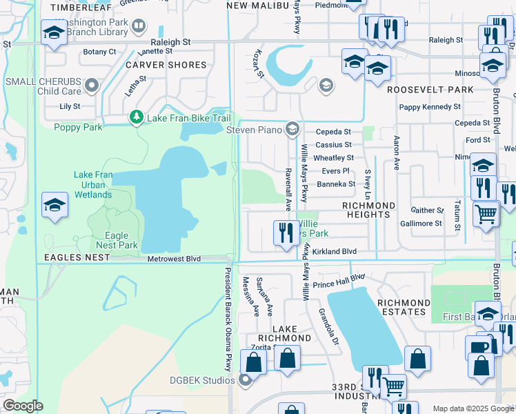 map of restaurants, bars, coffee shops, grocery stores, and more near 4737 King Cole Boulevard in Orlando