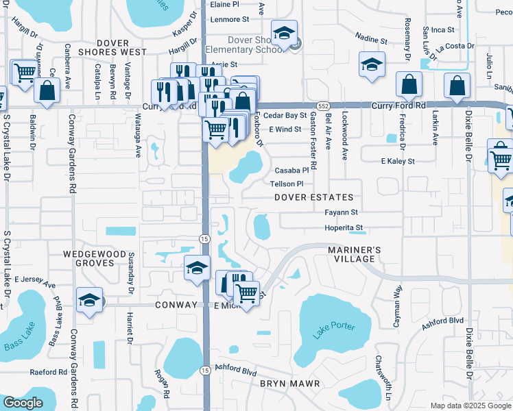 map of restaurants, bars, coffee shops, grocery stores, and more near 2210 Coach House Boulevard in Orlando