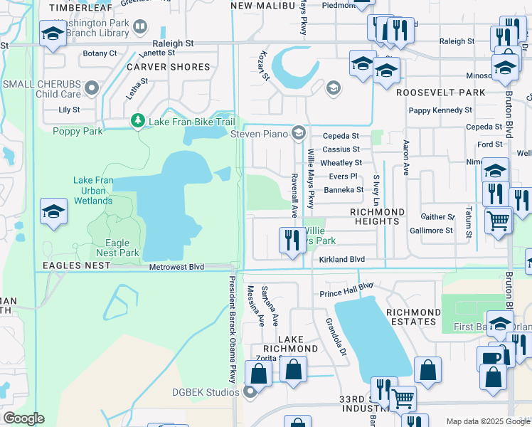 map of restaurants, bars, coffee shops, grocery stores, and more near 1928 Ravenall Avenue in Orlando
