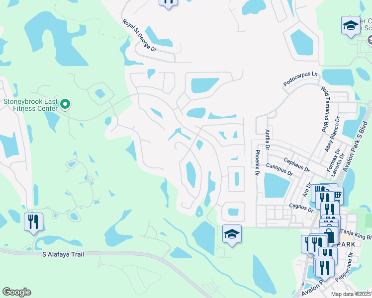 map of restaurants, bars, coffee shops, grocery stores, and more near 2319 Hedgegate Court in Orlando
