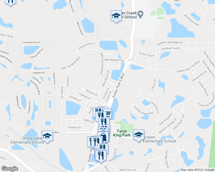 map of restaurants, bars, coffee shops, grocery stores, and more near 2420 Formax Drive in Orlando