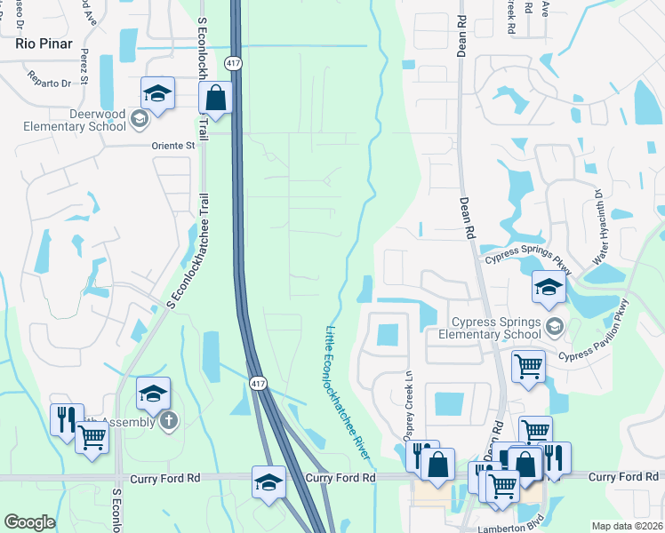 map of restaurants, bars, coffee shops, grocery stores, and more near 2009 Gregory Road in Orlando