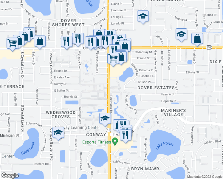 map of restaurants, bars, coffee shops, grocery stores, and more near Hansel Avenue in Orlando