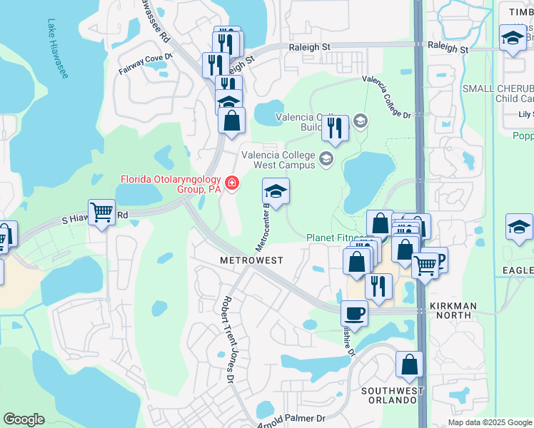 map of restaurants, bars, coffee shops, grocery stores, and more near in Orlando