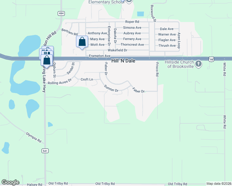 map of restaurants, bars, coffee shops, grocery stores, and more near 6155 Sumter Drive in Brooksville
