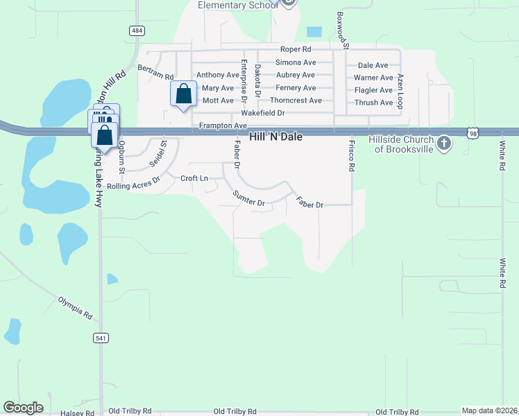 map of restaurants, bars, coffee shops, grocery stores, and more near 6155 Sumter Drive in Brooksville