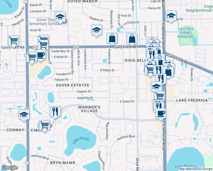 map of restaurants, bars, coffee shops, grocery stores, and more near 5273 Tunbridge Wells Lane in Orlando