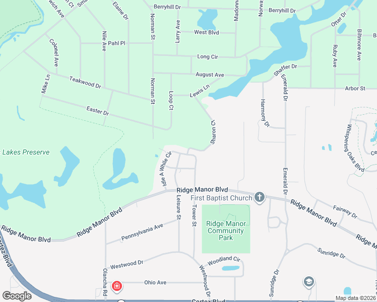 map of restaurants, bars, coffee shops, grocery stores, and more near 6052 Idle a While Circle in Ridge Manor