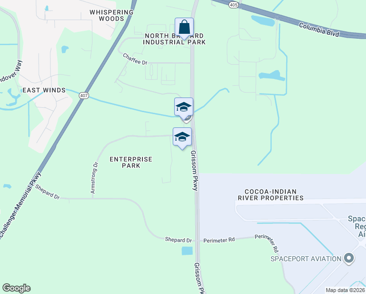 map of restaurants, bars, coffee shops, grocery stores, and more near 1301 Armstrong Drive in Titusville