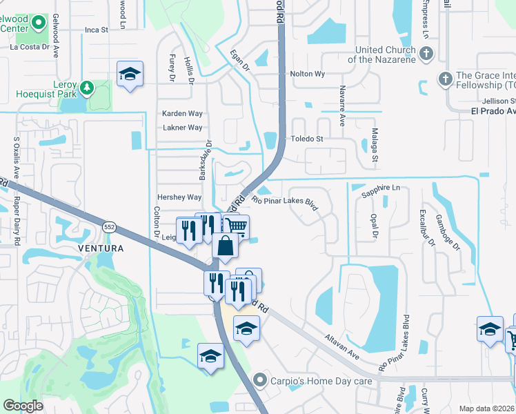 map of restaurants, bars, coffee shops, grocery stores, and more near in Orlando