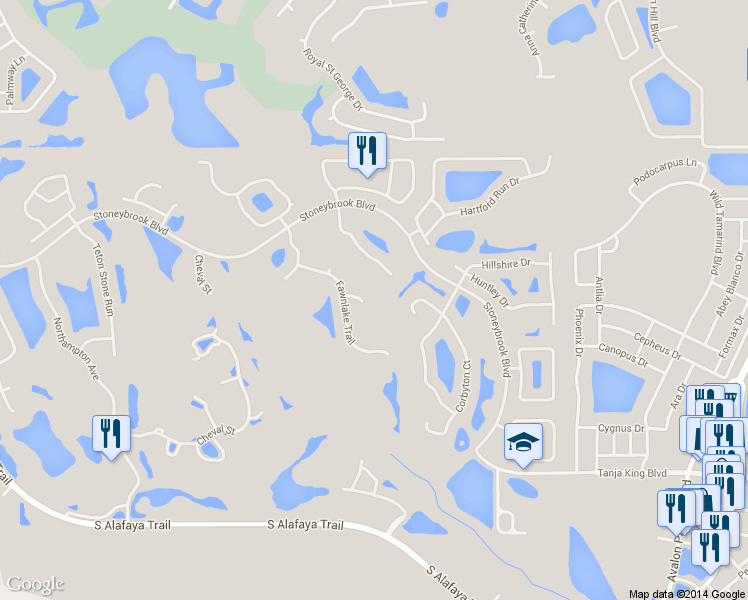 map of restaurants, bars, coffee shops, grocery stores, and more near 14433 Fawnhaven Court in Orlando