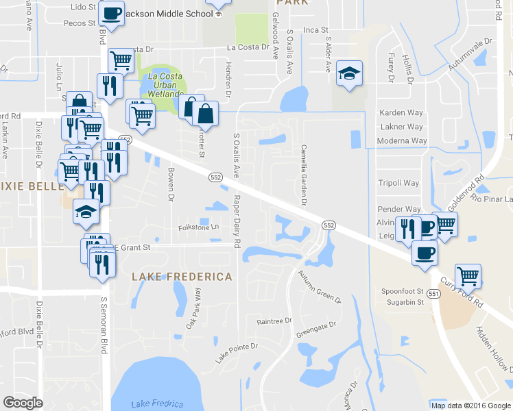 map of restaurants, bars, coffee shops, grocery stores, and more near 2083 Raper Dairy Road in Orlando