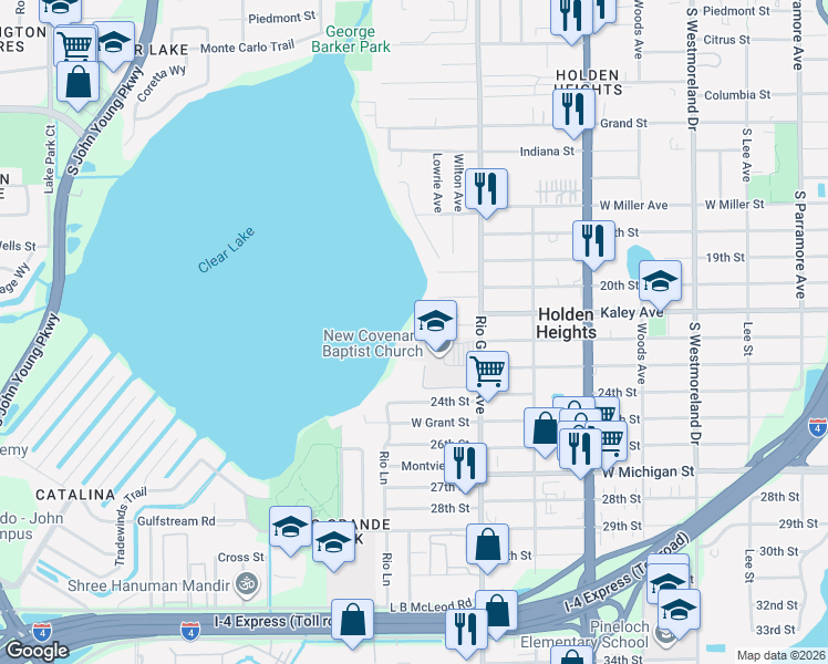 map of restaurants, bars, coffee shops, grocery stores, and more near 1670 Duchess Drive in Orlando