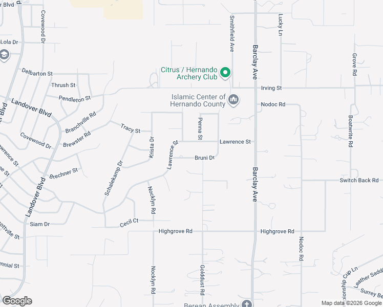 map of restaurants, bars, coffee shops, grocery stores, and more near 13489 Bruni Drive in Spring Hill