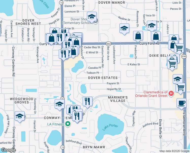 map of restaurants, bars, coffee shops, grocery stores, and more near 4911 Brenda Dr in Orlando