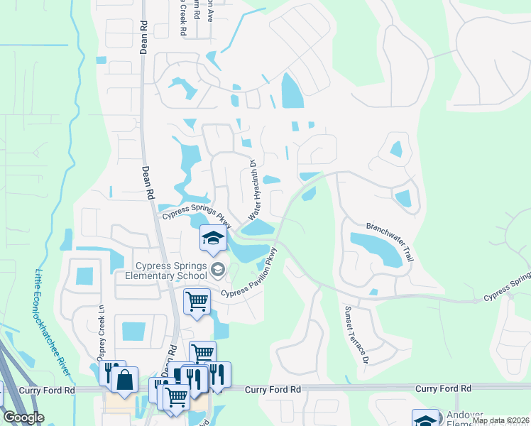 map of restaurants, bars, coffee shops, grocery stores, and more near 1908 Blue Fox Court in Orlando