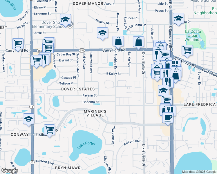 map of restaurants, bars, coffee shops, grocery stores, and more near 5273 Tunbridge Wells Lane in Orlando