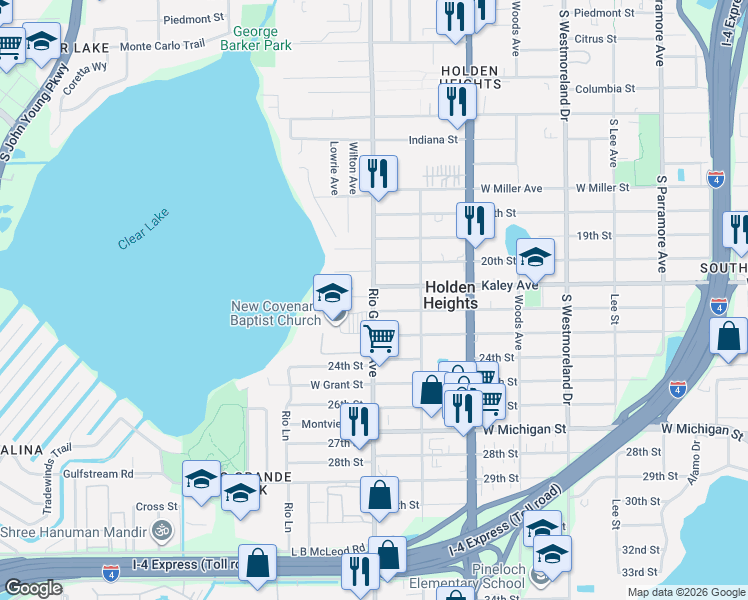 map of restaurants, bars, coffee shops, grocery stores, and more near 1425 22nd Street in Orlando