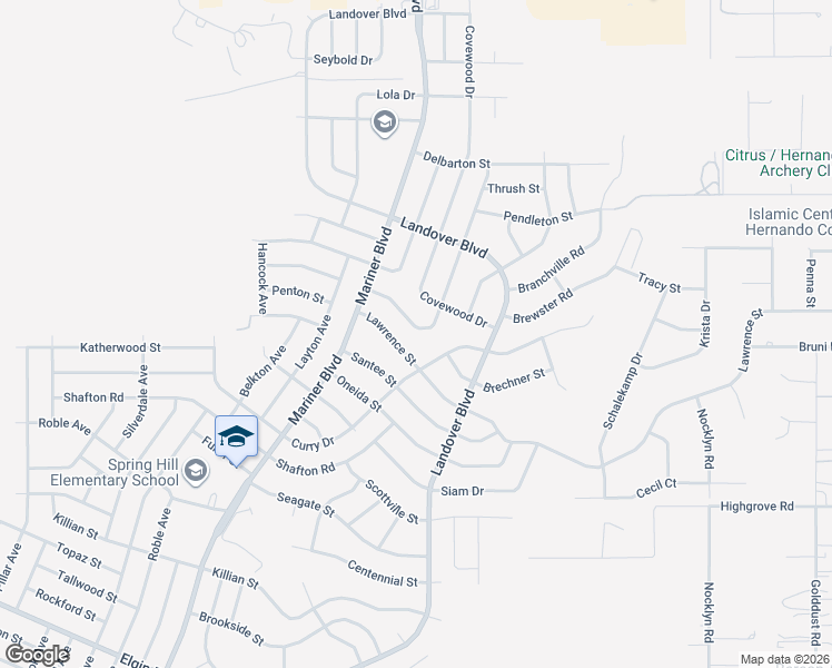 map of restaurants, bars, coffee shops, grocery stores, and more near 6310 Grapewood Road in Spring Hill