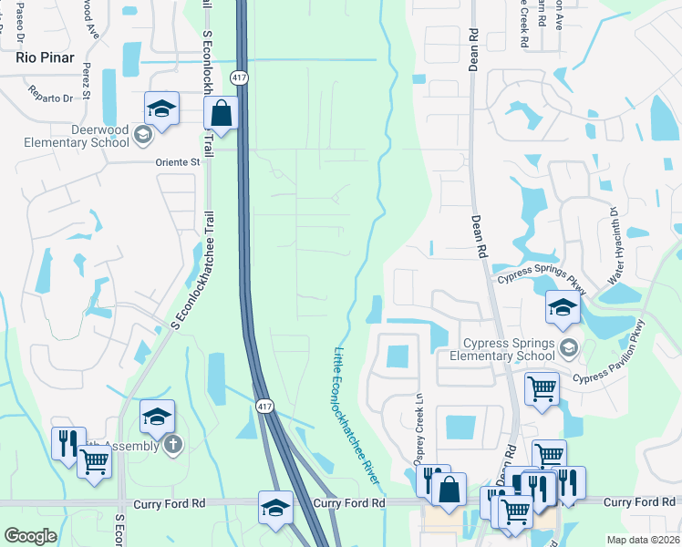 map of restaurants, bars, coffee shops, grocery stores, and more near 2009 Gregory Road in Orlando