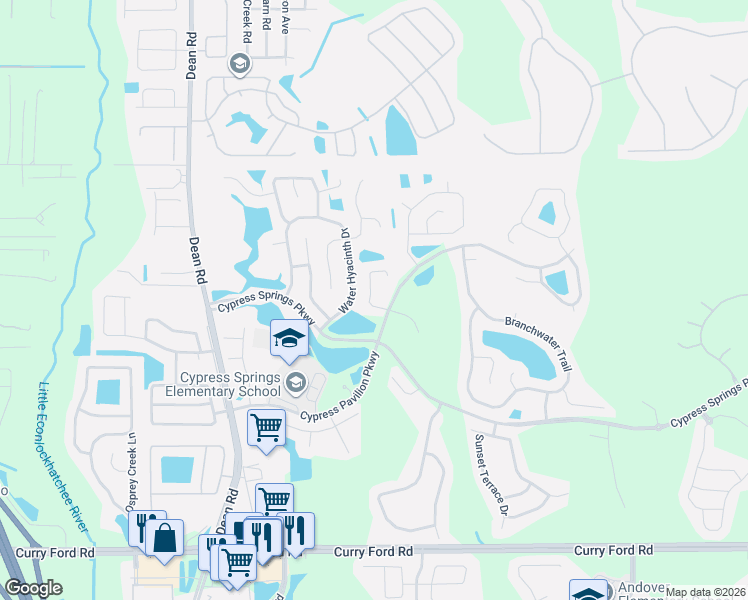 map of restaurants, bars, coffee shops, grocery stores, and more near 1908 Blue Fox Court in Orlando