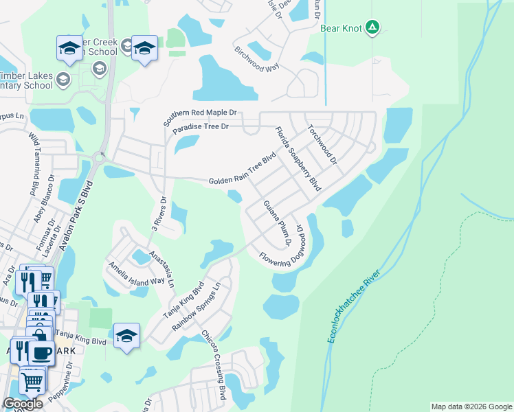 map of restaurants, bars, coffee shops, grocery stores, and more near 14354 Chinese Elm Drive in Orlando