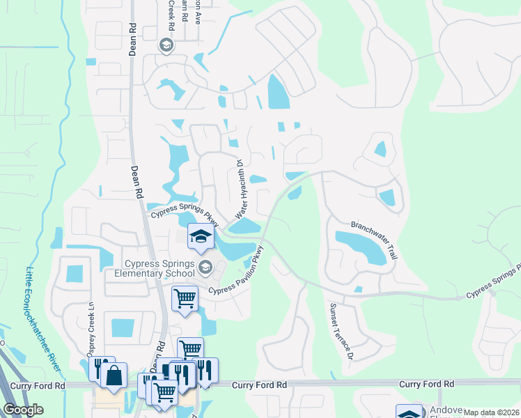 map of restaurants, bars, coffee shops, grocery stores, and more near 1908 Blue Fox Court in Orlando