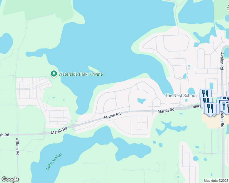 map of restaurants, bars, coffee shops, grocery stores, and more near Broadwater Avenue in Winter Garden