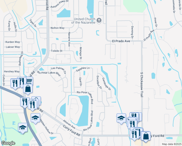 map of restaurants, bars, coffee shops, grocery stores, and more near 7927 Sapphire Lane in Orlando