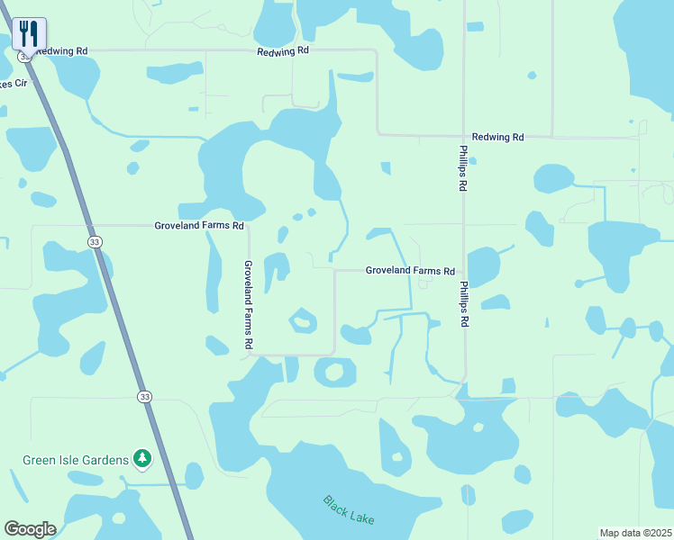 map of restaurants, bars, coffee shops, grocery stores, and more near 7544 Groveland Farms Road in Groveland